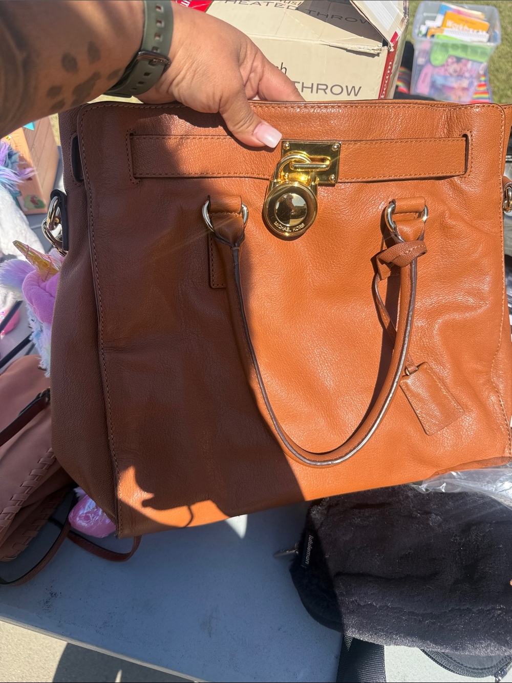 Michael Kors Cognac Leather Tote with Gold Hardware